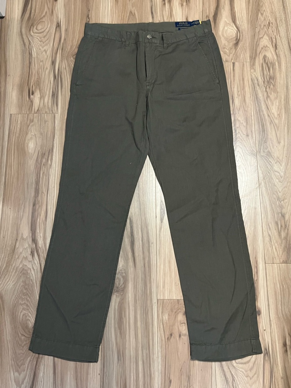 Polo Ralph Lauren Men's Olive Linen Straight Fit Khaki Chinos